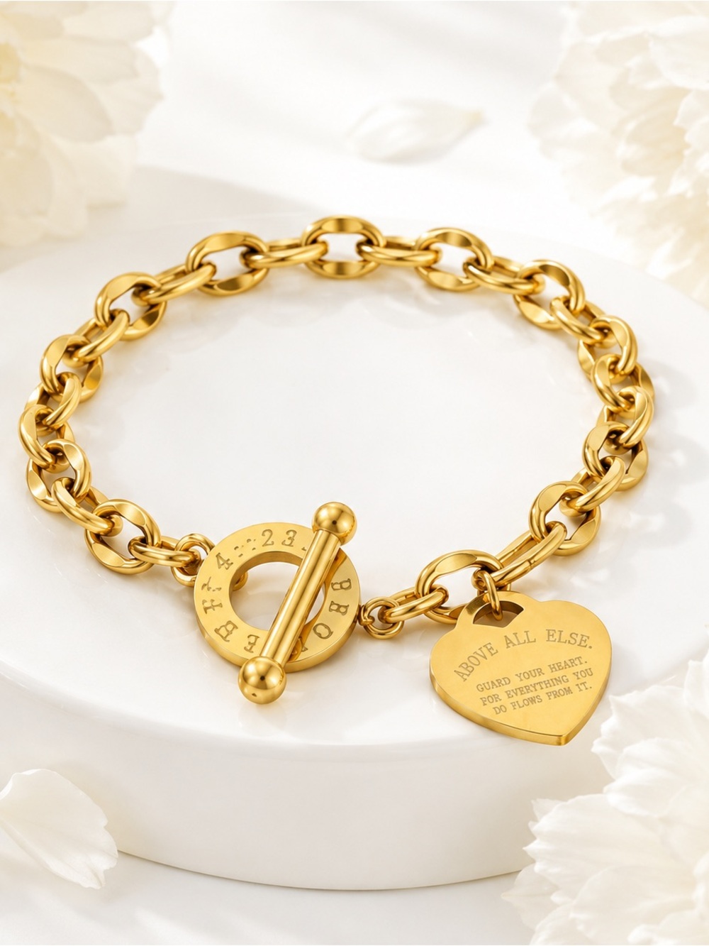 Gold Heart Charm Toggle Bracelet - Unbranded